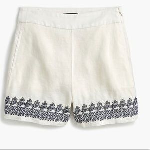 J Crew Embroidered Cream Linen Shorts